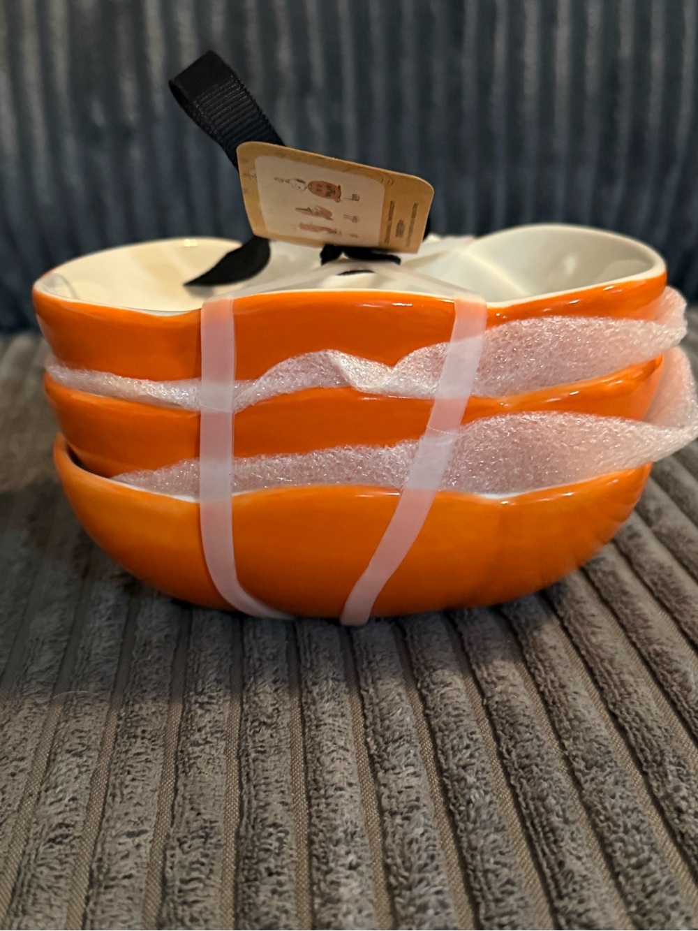 Rae Dunn x Peanuts Orange Ceramic Pumpkin Serving Bowls - Set of 3 NWT